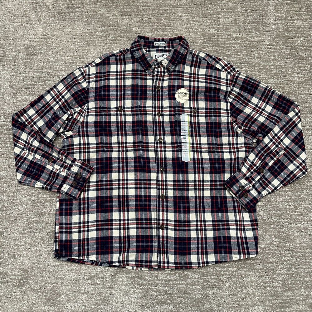 Duluth Flannel Shirt Mens XL Blue Red Plaid Free Swingin Untucked Relaxed Fit
